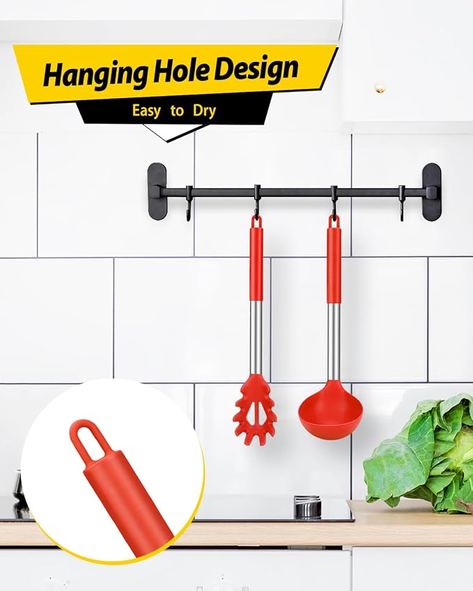 Silicone Pasta Fork and Ladle Spoon Set, Large Non Stick Kitchen Utensils - Image 6