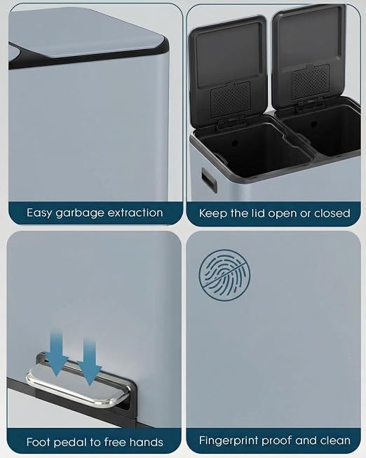 ComfyCorner 16 Gal Dual Trash Can, Stainless Steel Kitchen Garbage Bin - Image 3