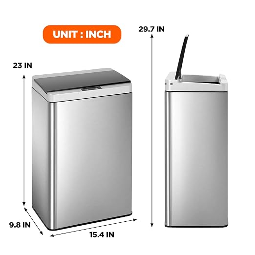 BestOffice 13 Gallon Trash Can Stainless Steel Kitchen Garbage Can - Image 7