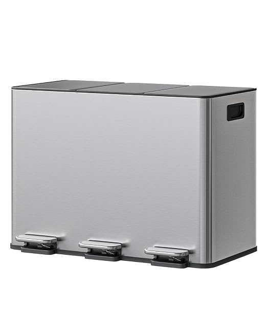 GarveeHome 3-in-1 Stainless Steel Recycling Trash Can, 3 x 4 Gallon Triple by GarveeHome