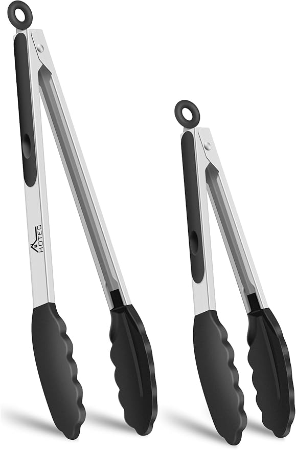HOTEC Premium 7 & 9 Inch Kitchen Tongs, Stainless Steel Locking Cooking Tongs by Hotec