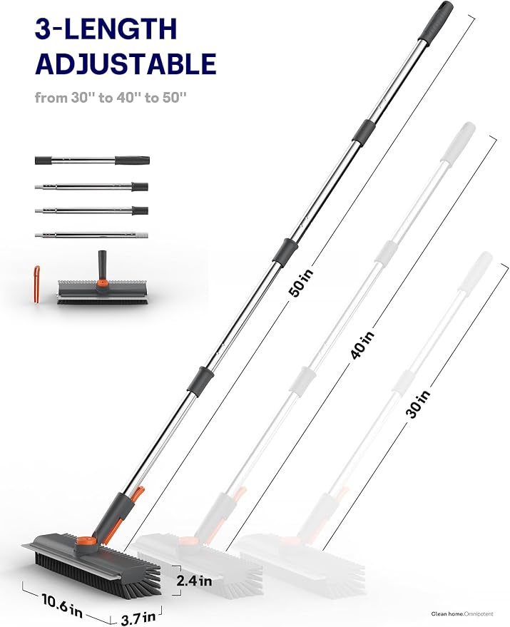 Floor Scrub Brush with Long Handle, 3 in 1 Multi-angle Swivel Right Angled - Image 6
