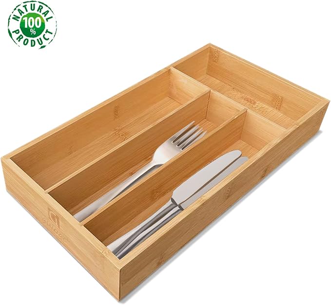 guiogc Bamboo Silverware Organizer, Kitchen Drawer Organizer - Image 3