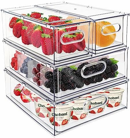 Mano Stackable Refrigerator Drawers, 4 Pack, Clear