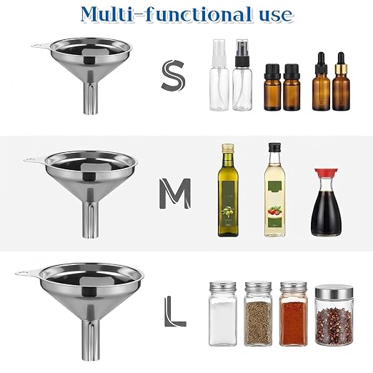 Stainless Steel Funnel, Large Medium Small Kitchen Funnel Set of 3 Metal - Image 7