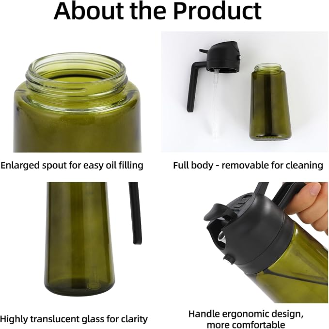 Aovdy Olive Oil Sprayer for Cooking, 2 In 1 Glass Oil Dispenser 16oz- 470ml - Image 2