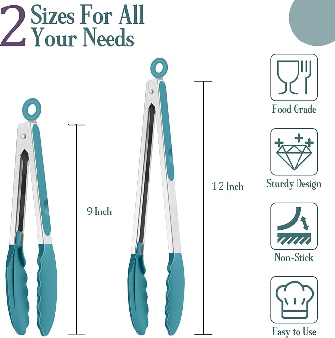 TeamFar Kitchen Tongs, Heat Resistant Silicone Tongs, Locking Design & - Image 2