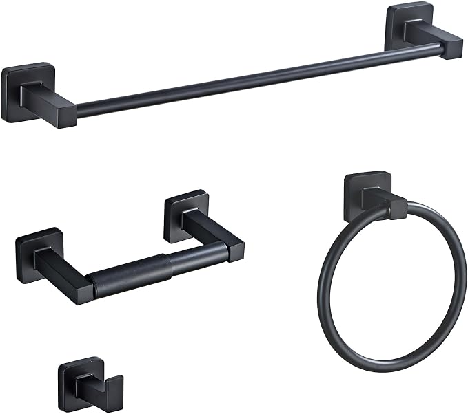 Matte Black Bathroom Hardware Set 4 Pieces, Towel Bar Set Stainless Steel Wall by bluebyrne