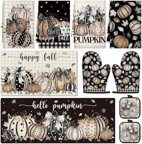 10 Pcs Fall Black Polka Dot Pumpkin Kitchen Decoration Gift Set
