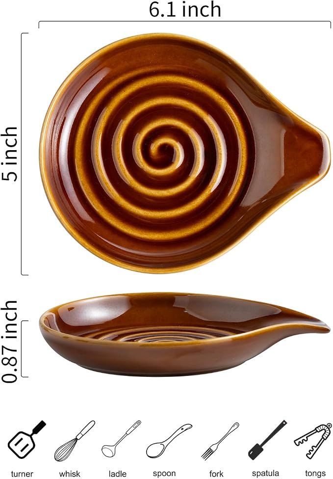 LAUCHUH Spoon Rest, 5 inches Large Ceramic Spoon Rest - Image 2
