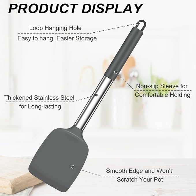 TeamFar Kitchen Utensils, for Non-stick Cookware Flipping, Draining – Gray - Image 3