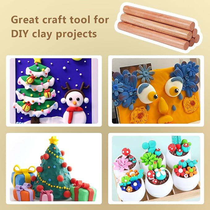 OLYCRAFT 8pcs Wood Rolling Pins 10 inch Clay Rolling Pins 1.1 inch Diameter - Image 4