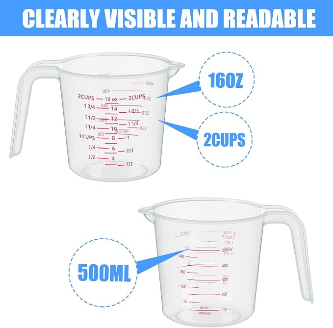 DTDNZKN 3 Pack Measuring Cup Set, Includes 250Ml, 500Ml and 1000Ml Plastic - Image 2