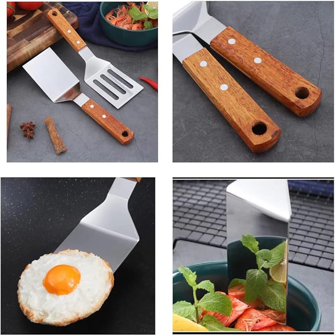 KLAQQED 2 PCS Metal Spatula for Cast Iron Skillet, Stainless Steel Grill - Image 4