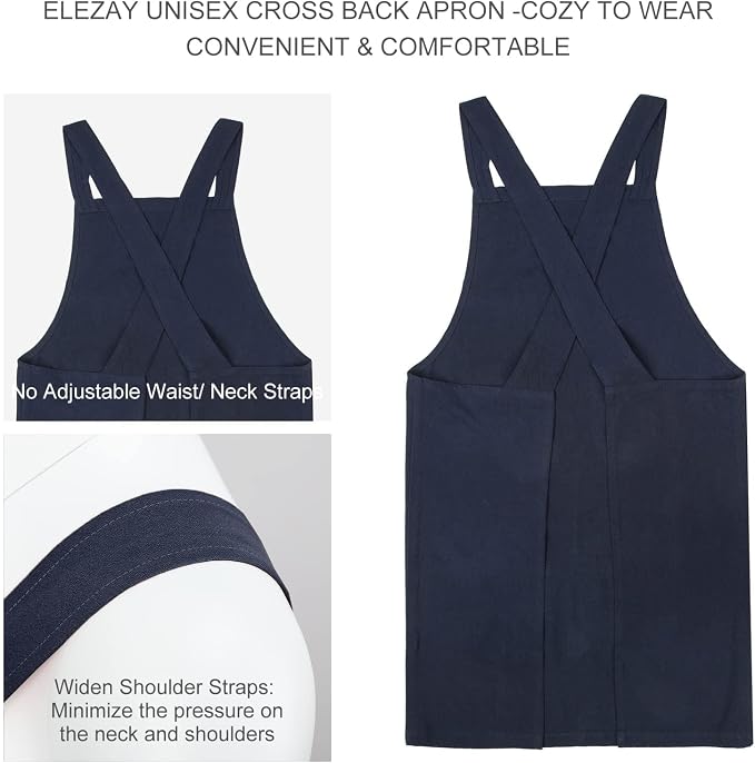 ELEZAY Aprons for Women with Pockets Plus Size Comfort Cross Back No Tie Cotton - Image 2