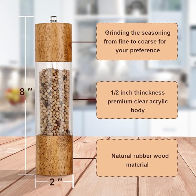 XWXO Premium Acrylic Salt and Pepper Grinder Set, Manual Salt and Pepper Mills- - Image 2