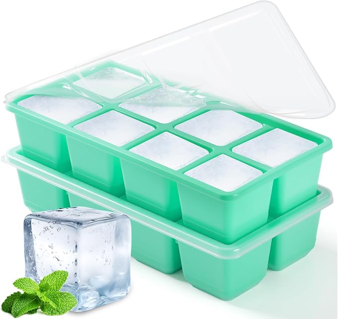 Large Ice Cube Trays, JRISBO 2 Pack Reusable Silicone Ice Cube Molds by Jrisbo