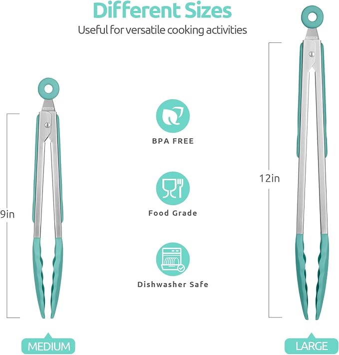 600ºF Heat Resistant Kitchen Tongs: U-Taste 9+12 inch Silicone Cooking Tong Set - Image 2