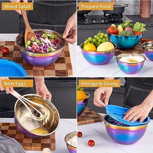 Rainbow Mixing Bowls With Airtight Lids,Stainless Steel Bowl,Salad
