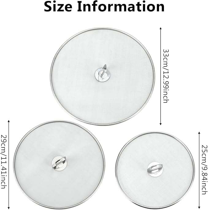 3 PCS Splatter Screen for Cooking, 25/29/ 33 cm Stainless Steel Grease Splatter - Image 2