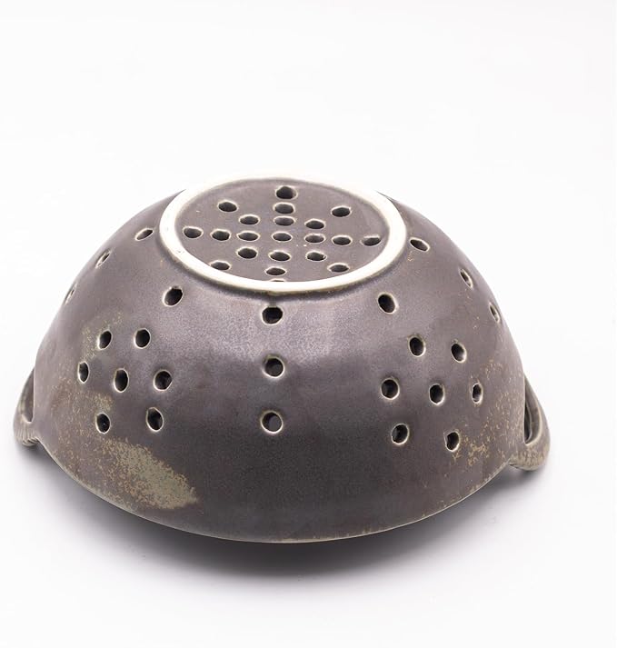 8" Ceramic Berry Colander with Handles, Reactive Glaze Fruit Washing Bowl - Image 6