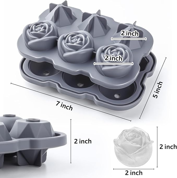 Ice Cube Tray, Mikiwon 2 inch Rose Ice Cube Trays - Image 2