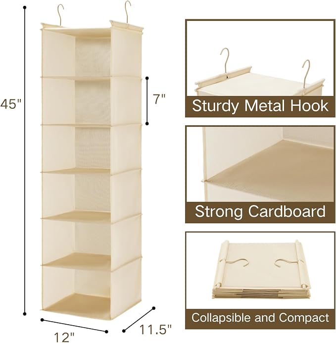 MAX Houser 6 Tier Shelf Hanging Closet Organizer, Cloth Hanging Shelf - Image 3