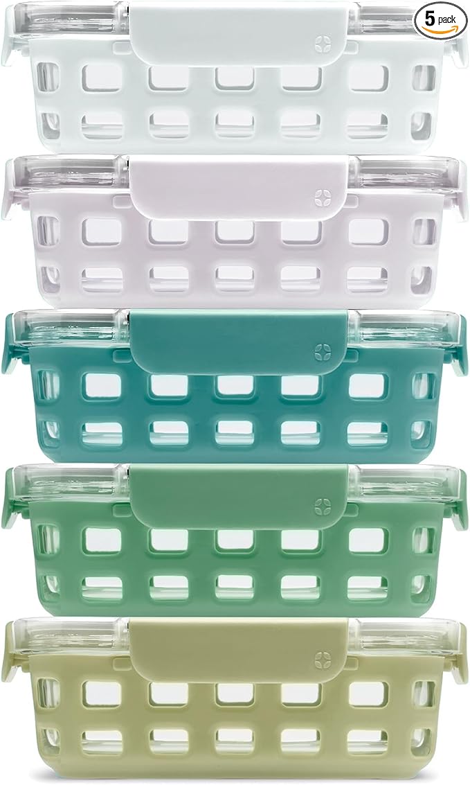 Ello Duraglass 3.4 Cup Meal Prep Sets 10Pc, 5 Pack Set- Glass Food Storage by Ello