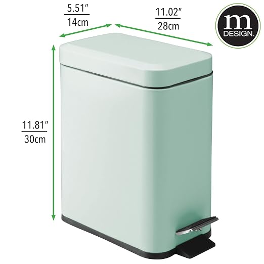 mDesign Small Modern 1.3 Gallon Rectangle Metal Lidded Step Trash Can, Compact - Image 3