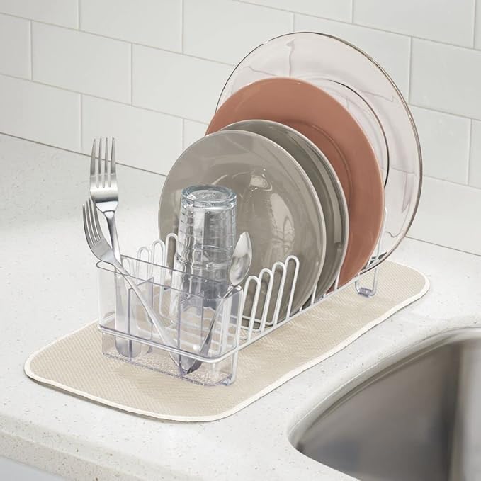 mDesign Kitchen Sink Dish Drainer – Small Metal and Plastic Dish Rack - Image 2