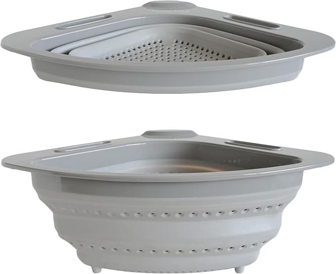 Collapsible Corner Colander – Space-Saving Over Sink Strainer, 3.5 Qt by Food+Flex