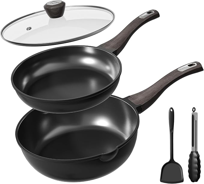 Nonstick Cookware Set, Titanium Coating Pan Set, Induction Cookware Oven Safe by OzawaBear