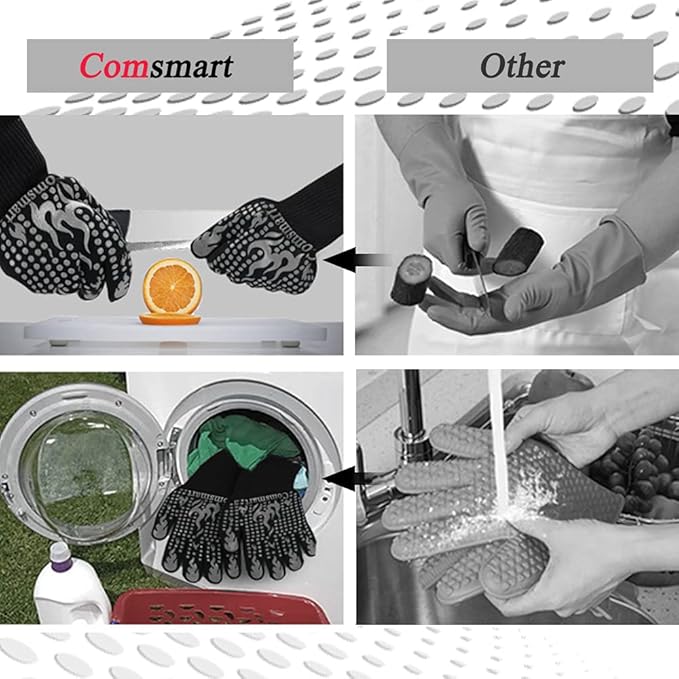 Comsmart BBQ Gloves, 1472 Degree F Heat Resistant Grilling Gloves Silicone - Image 5