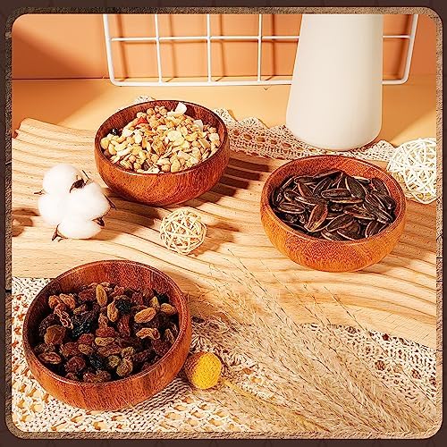 Skylety 10 Pcs Acacia Wooden Bowls Small Round Calabash Bowls, 4 Inch