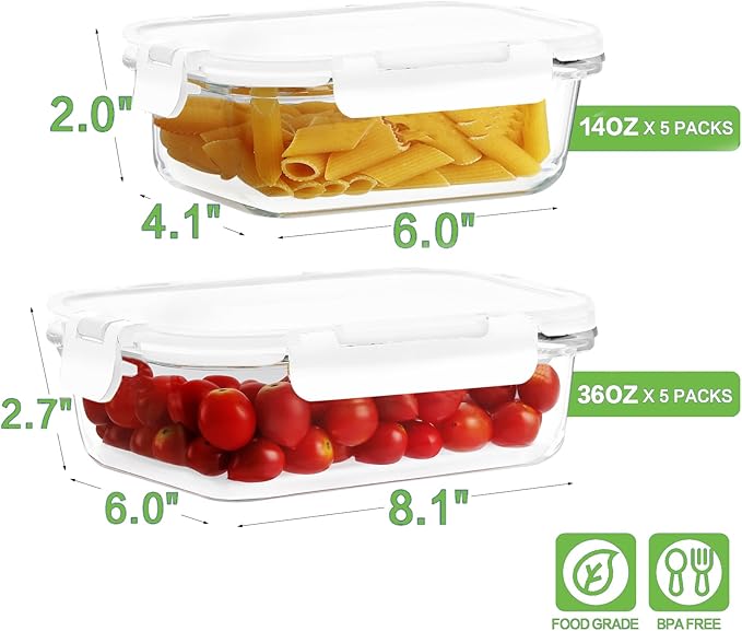 10 Pack Borosilicate Glass Meal Prep Containers - Image 2