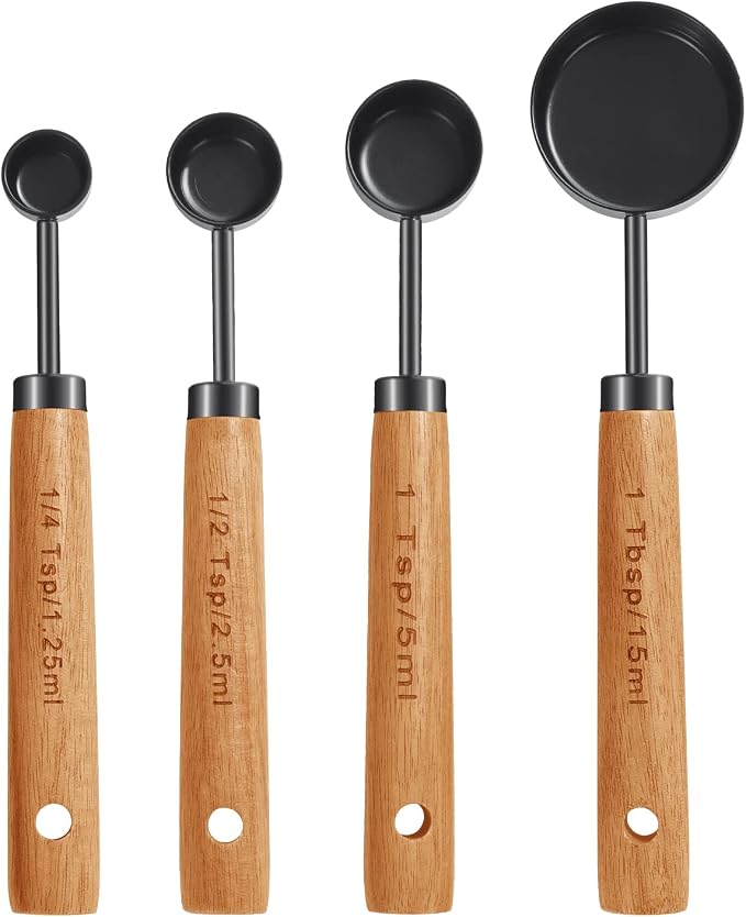 GuDoQi 8Pcs Measuring Cups and Spoons Set, Wooden Handle, Premium Stainless - Image 3
