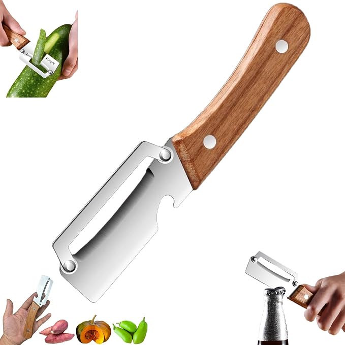 Premium Vegetable Peeler with Wooden Handle and Bottle Opener, Stainless Steel by Unknown