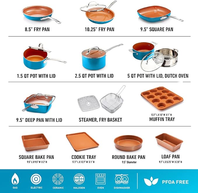 GOTHAM STEEL 20 Piece Copper Pots and Pans Set Nonstick Cookware & Ceramic - Image 2