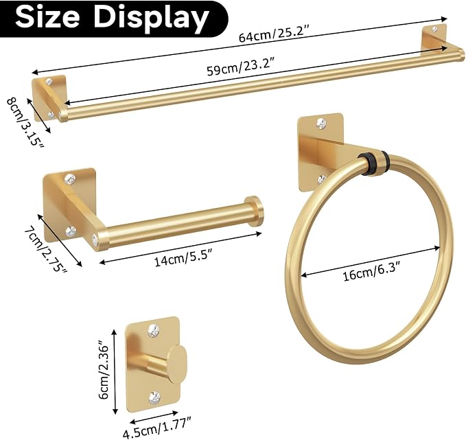 Bathroom Accessories Set, KLJKPA 4 Pieces Gold Bathroom Hardware Set, 24 inch - Image 7