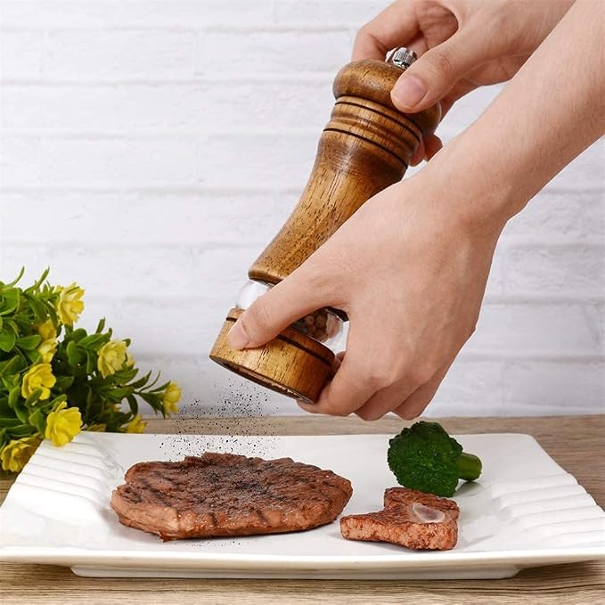Haomacro Wood Salt and Pepper Grinder Mills Set, Classic Manual Pepper Grinder - Image 3