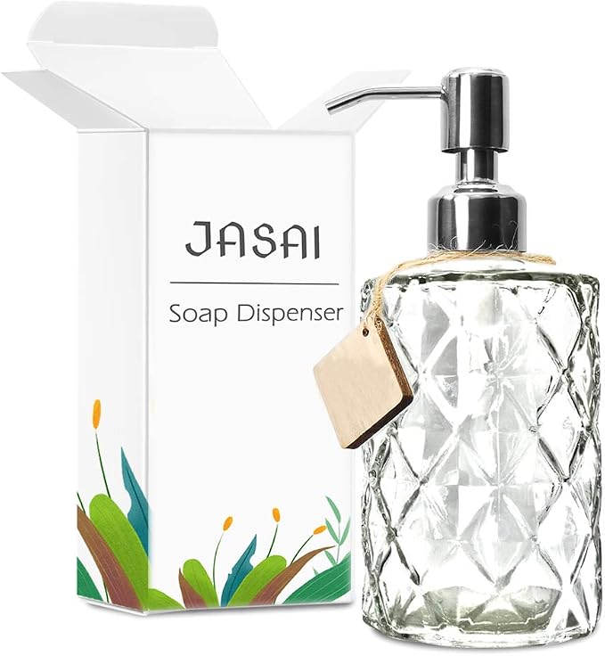 JASAI Diamond Design 12 Oz Glass Soap Dispenser, Kitchen soap Dispenser - Image 8