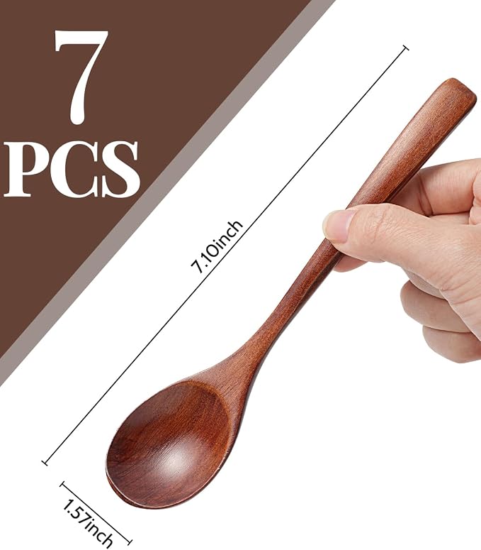 7 Pcs Wooden Spoons for Eating, Small Serving Spoon for Honey, Soup Wood - Image 7