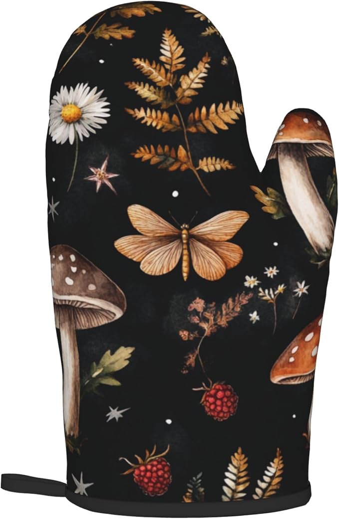 Mushroom Oven Mitts Set – Vintage Pot Holders Kitchen Gloves - Image 8