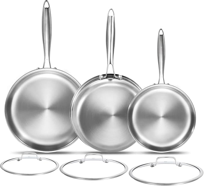 DELARLO Tri-Ply Stainless Steel Pan, 18/10 Frying Pan, Oven Safe Up to 600°F by DELARLOCOOKWARE