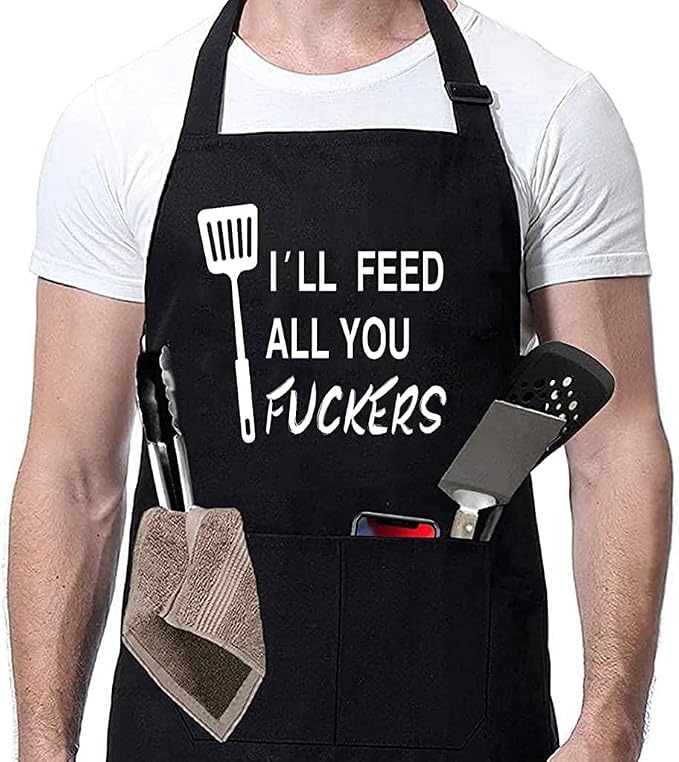 Rosoz Funny Black Chef Aprons for Men Adjustable BBQ Grill Kitchen Cooking by Rosoz