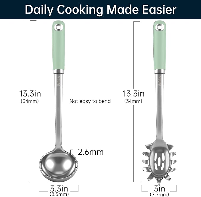 Safring Stainless Steel Soup Ladle and Spaghetti Spoon Set, Heat Resistant - Image 2