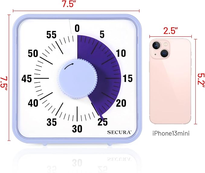 Secura 7.5 Inch Visual Timer, 60 Minute Oversize Visual Countdown Timer - Image 7