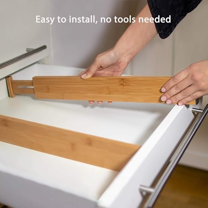 Fabsome Drawer Divider 6 Pack, Bamboo Dresser Organizers - Image 5