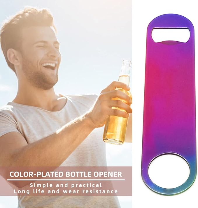 Rainbow Color Stainless Steel Flat Bottle Opener, Sturdy and Durable 2 Pcs to - Image 6