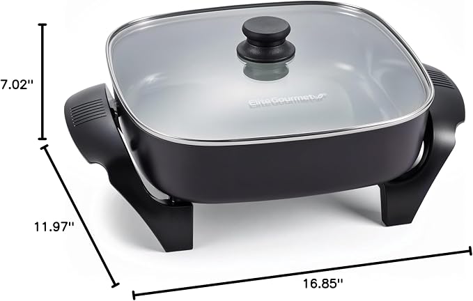Elite Gourmet 12" x 12" x 3" Ceralast™ PFAS Free Ceramic Electric Skillet - Image 8